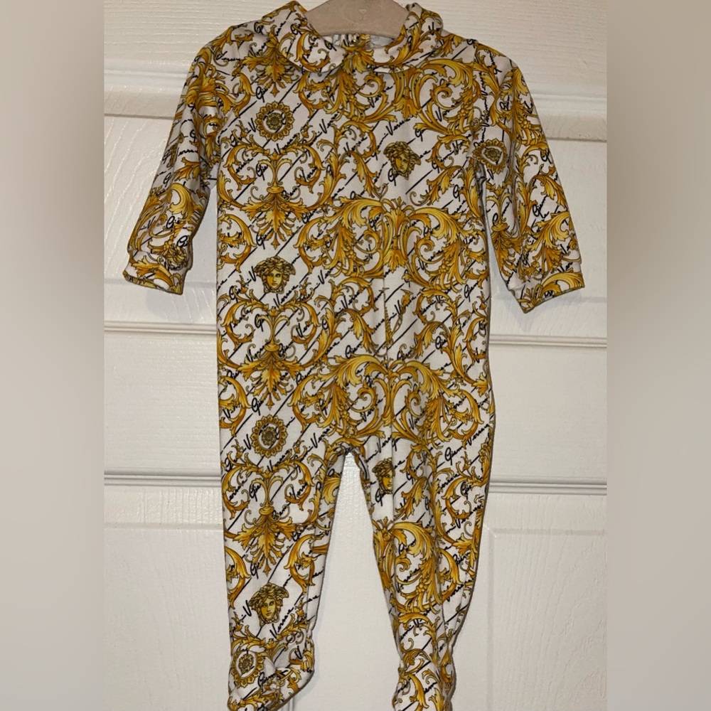 Versace Gold and White Onesie with Beanie hat